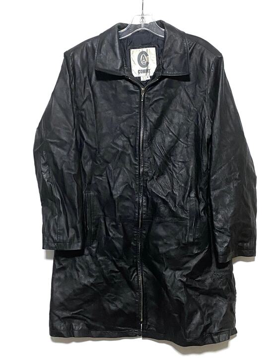 Cag Comint Jackets & Blazers - CAG Comint Vtg Leather Trench Coat Jacket Womens M Full Zip Black Cyberpunk Goth